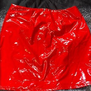 Red leather mini skirt